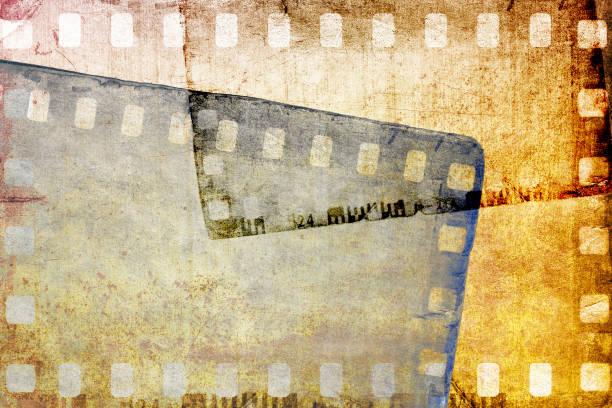 ilustrações, clipart, desenhos animados e ícones de quadro de tira de filme sépia vintage em fundo de papel velho e danificado. - camera film design element frame textured