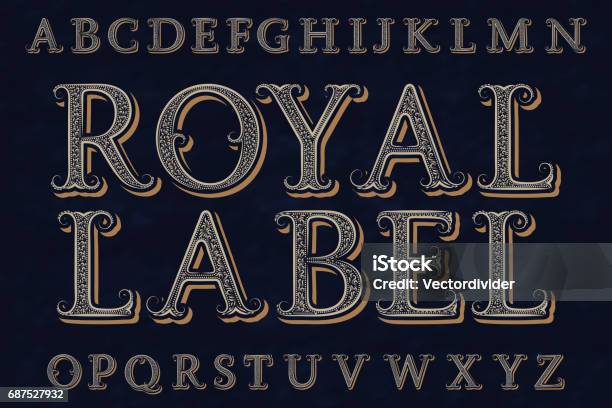 Police De Létiquette Royale Alphabet Anglais Isolé Vecteurs libres de droits et plus d'images vectorielles de Police de caractère