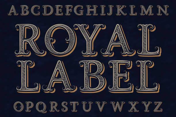 Royal label font. Isolated english alphabet. Royal label font. Isolated english alphabet. nobility stock illustrations