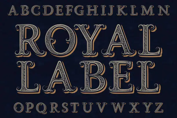 Vector illustration of Royal label font. Isolated english alphabet.