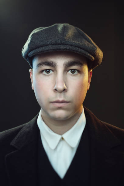 Real man in peaky blinders suit