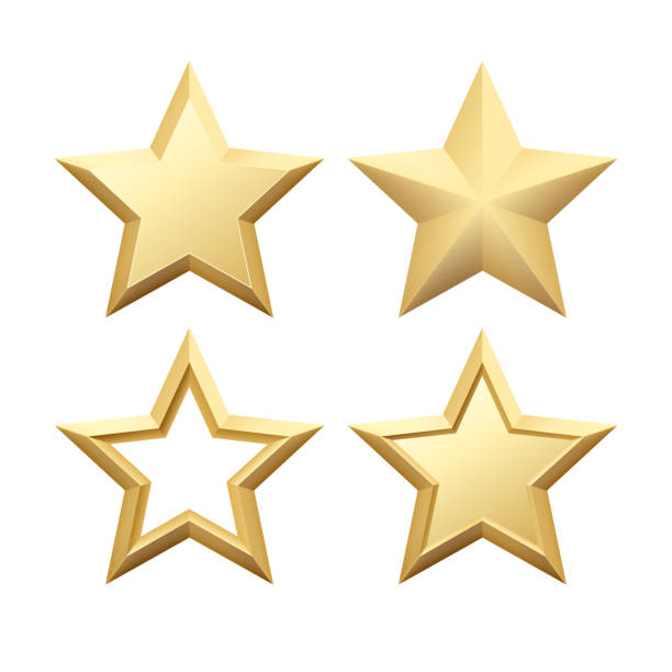 istock Set of Realistic metallic golden star isolated on white background. Vector illustration 687543162