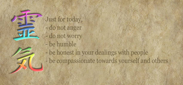 istock The Reiki Precepts and Kanji Symbol on Parchment 687566732