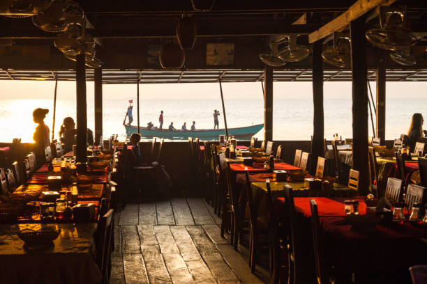 Restaurant at the Crab Markets Dinner at Restaurant at the Crab Market district. Kep, Cambodia kep stock pictures, royalty-free photos & images