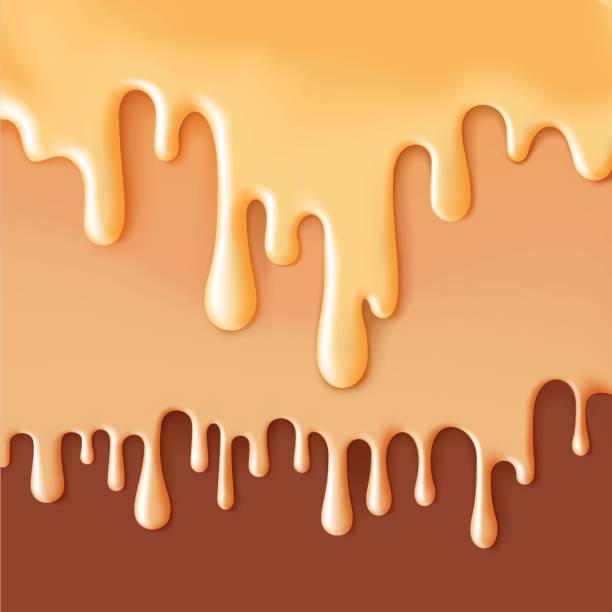 istock Flowing layered caramel glaze on chocolate sweet food vector background abstract.Melt icing ice cream. Editable - Easy change colors. 687614350