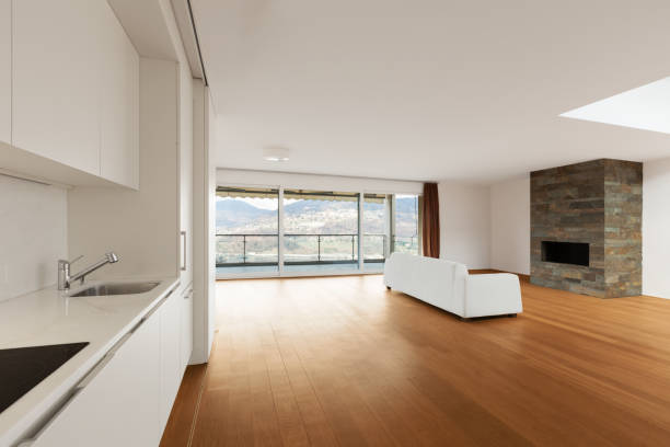 istock modern architecture, new empty apartment, living room 687623772