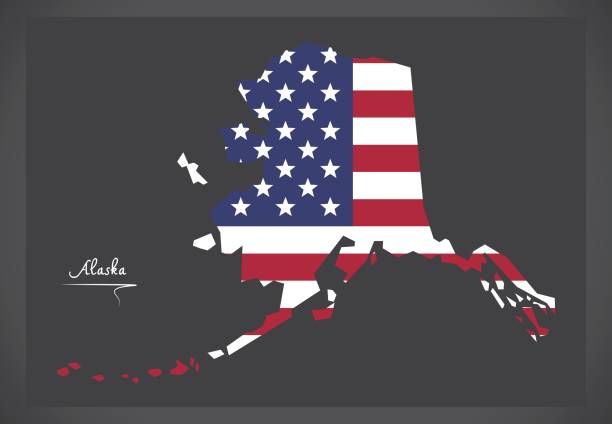 Alaska map with American national flag illustration.eps Alaska map with American national flag illustration.eps alaska us state stock illustrations