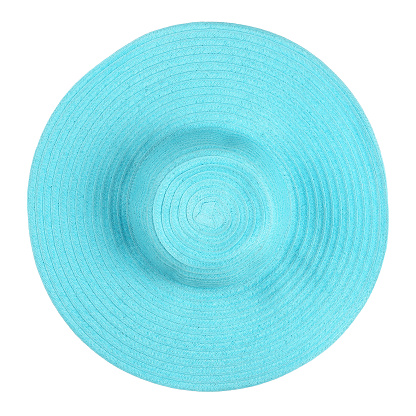 top view of cyan summer hat isolated on white