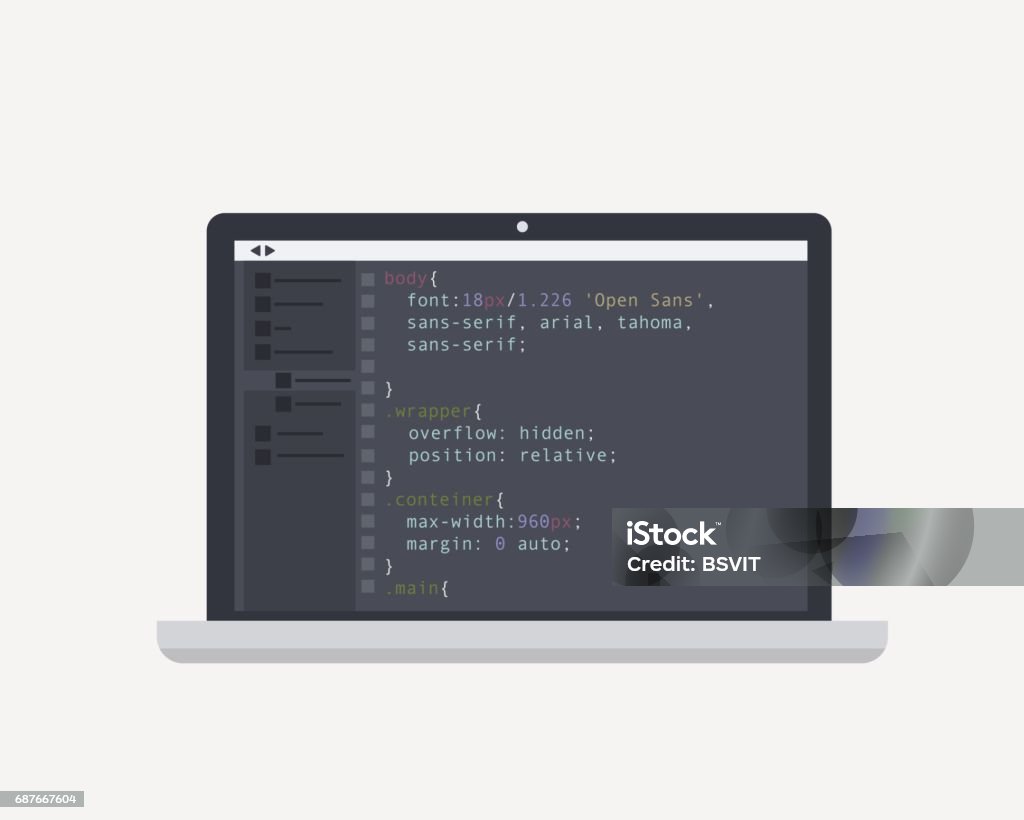 programming computer code coding process for filling... Programming And Coding Concept Code On The Screen Laptop Flat Vector ...