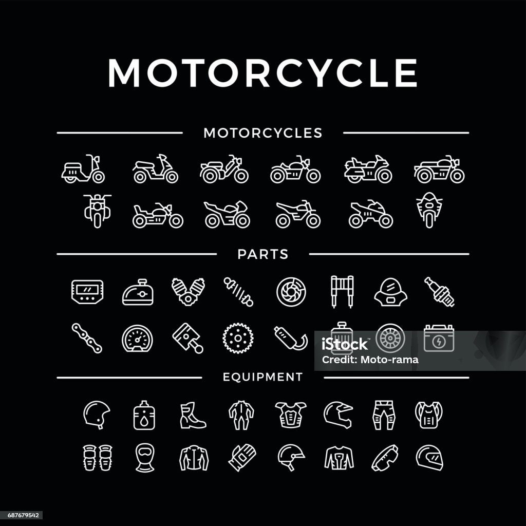 Set of motorcycle related line icons Set of motorcycle related line icons isolated on black. Vector illustration Motorcycle stock vector