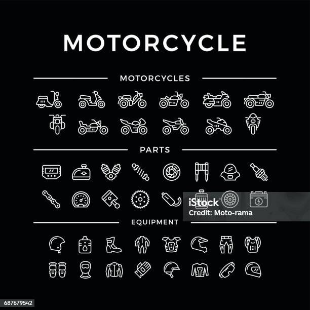 Set Of Motorcycle Related Line Icons Stock Illustration - Download Image Now - Motorcycle, Icon Symbol, Clothing