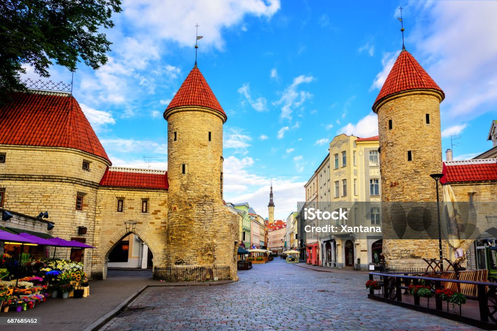 Viru Gate, old town of Tallinn, Estonia Twin towers of Viru Gate in the old town of Tallinn, Estonia Tallinn Stock Photo