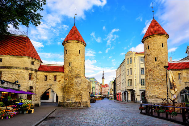 Viru Gate, old town of Tallinn, Estonia Twin towers of Viru Gate in the old town of Tallinn, Estonia estonia stock pictures, royalty-free photos & images