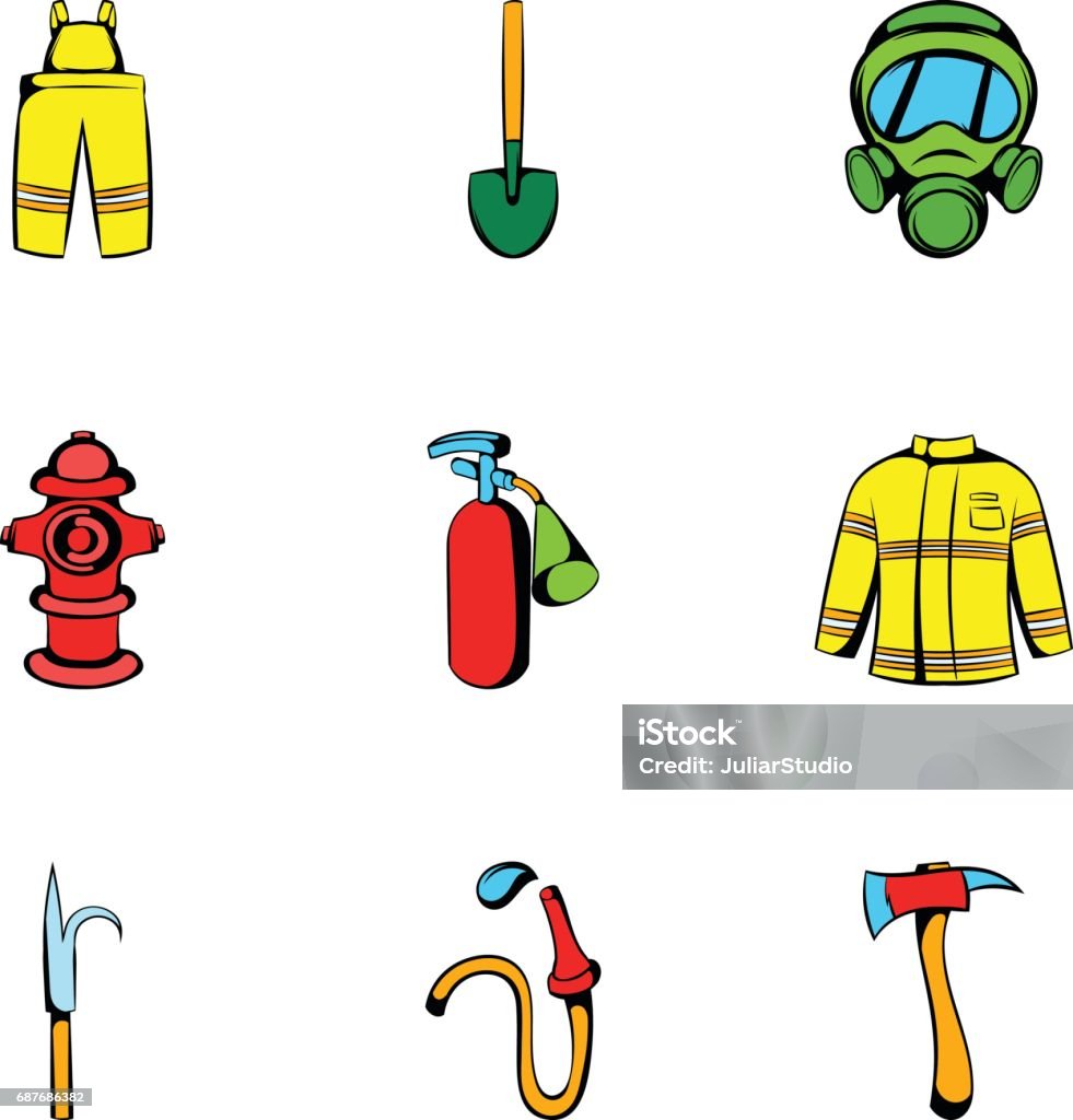 Brand Ikoner Set Tecknad och fler bilder på Brandman