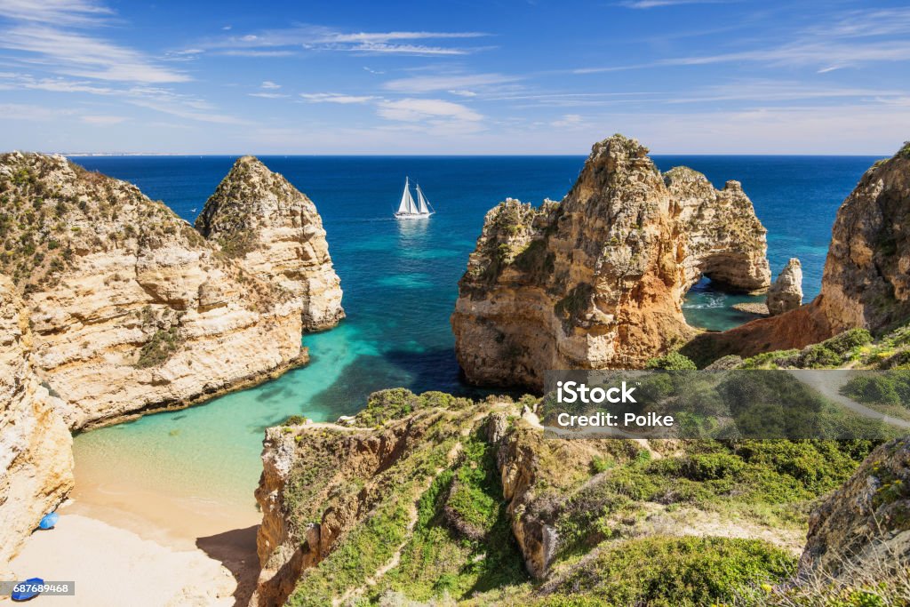 Beautiful beach on Algarve coast, Portugal Scenic landscape and beach on Algarve coast, Portugal Portugal Stock Photo