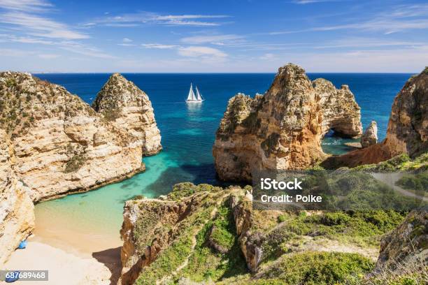 Beautiful Beach On Algarve Coast Portugal Stock Photo - Download Image Now - Portugal, Algarve, Lagos - Portugal