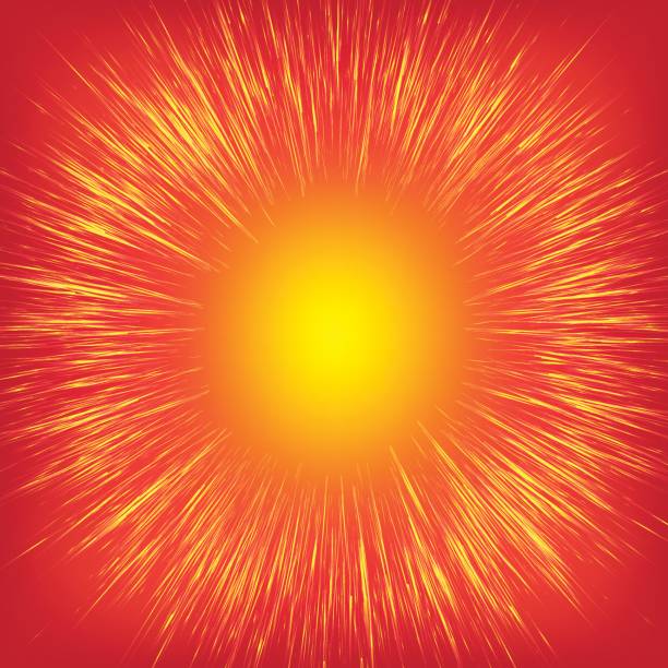 istock Golden, yellow, shiny radial rays speed lines on a bright red background, like a sun. Stylish festive illustration with effect power explosion. Free space in the center for your text 687694884