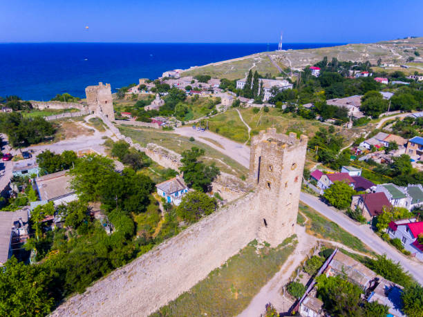 istock Aerial view on medieval genoese fortress 687698616