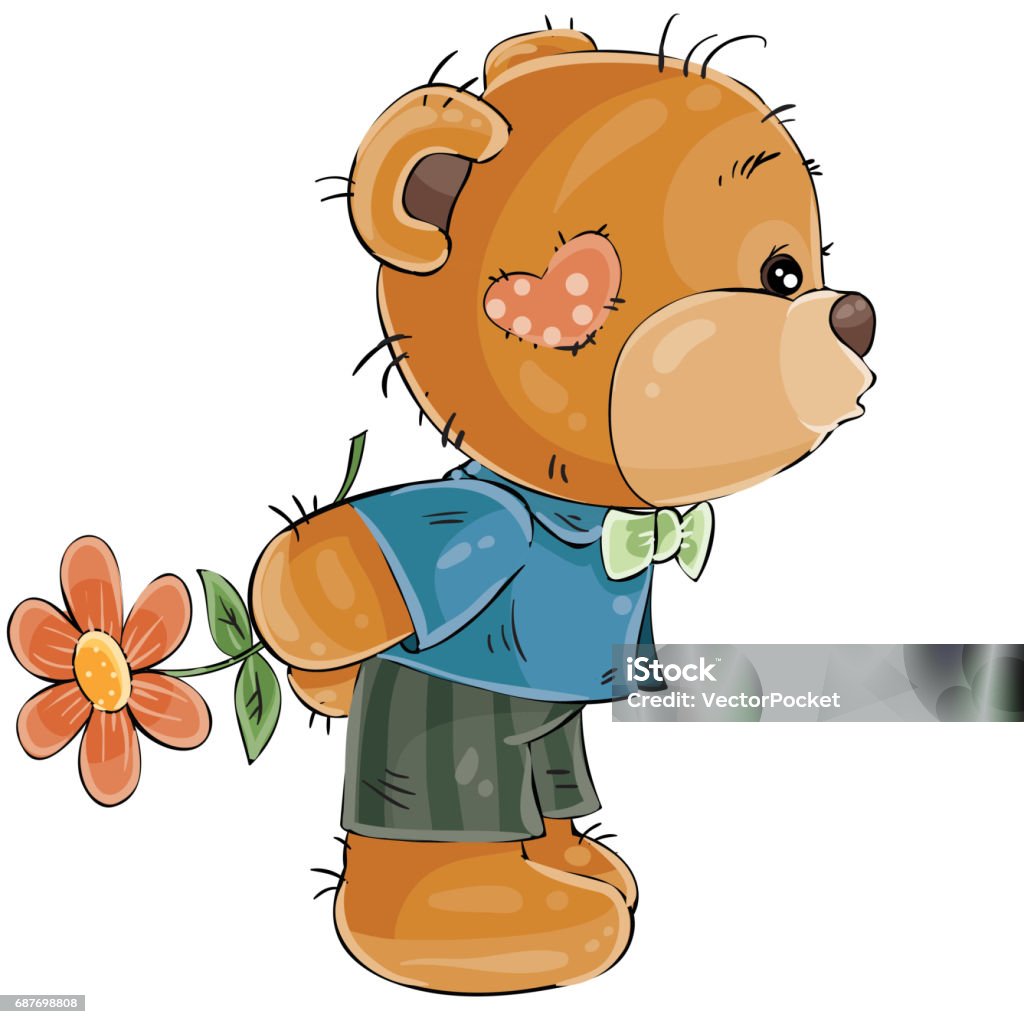 Vector Illustration Of A Loving Brown Teddy Bear Boy Hides Behind A Flower And Is Going To Kiss Someone Stock Illustration - Download Image Now - iStock Vector Illustration Of A Loving Brown Teddy Bear Boy Hides Behind A Flower And Is Going To Kiss Someone Stock Illustration - Download Image Now - iStock
