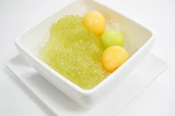 Sweet Sago and Cantaloupe with syrup Thai Dessert