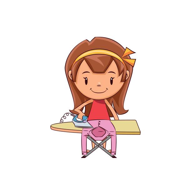 Girl Ironing Stock Illustration - Download Image Now - Cartoon, Iron -  Appliance, Women - iStock