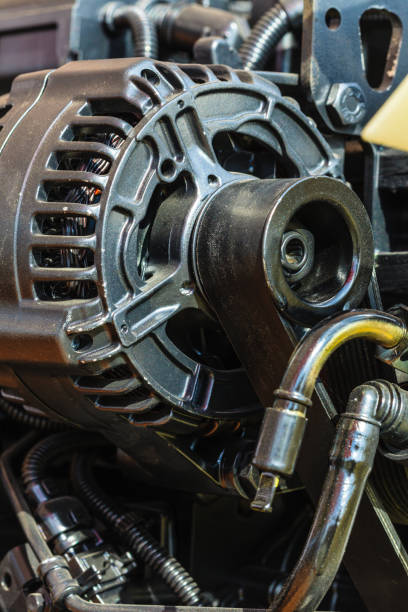 istock Detailed closeup of alternator generator machine engine 687714664