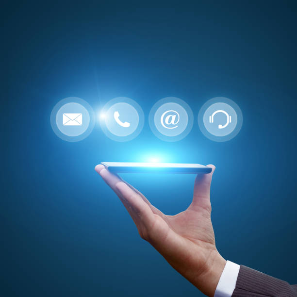 istock Businessman Showing contact us buttons . 687714934