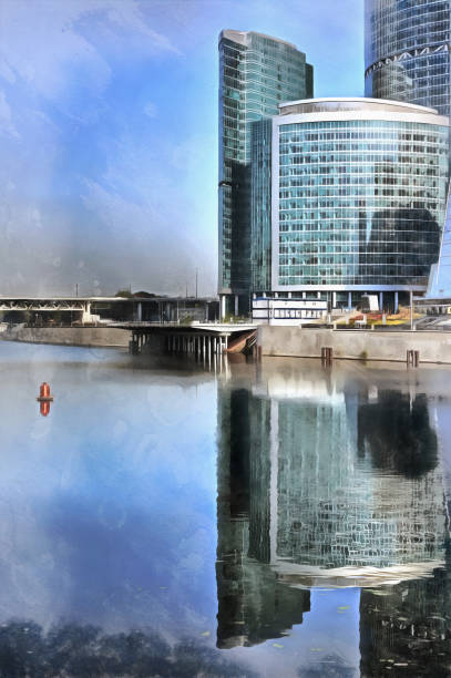 istock Colorful painting of modern Business Center 687715432