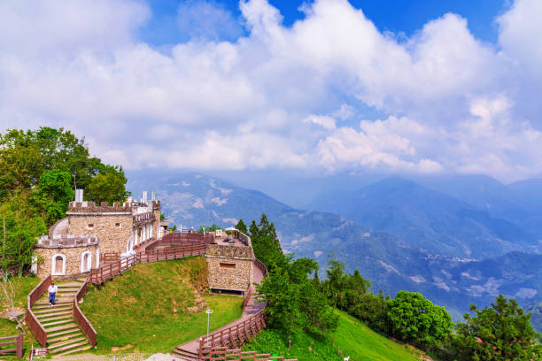 Nantou: This is a view of traditional achitecture with mountains and nature in Qingjing farm which is a popular tourist destination in Nantou on May 05, 2017 in Nantou