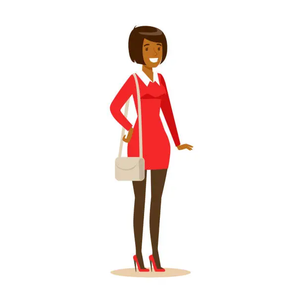 Vector illustration of Smiling African American girl in casual clothes. Colorful cartoon character vector Illustration