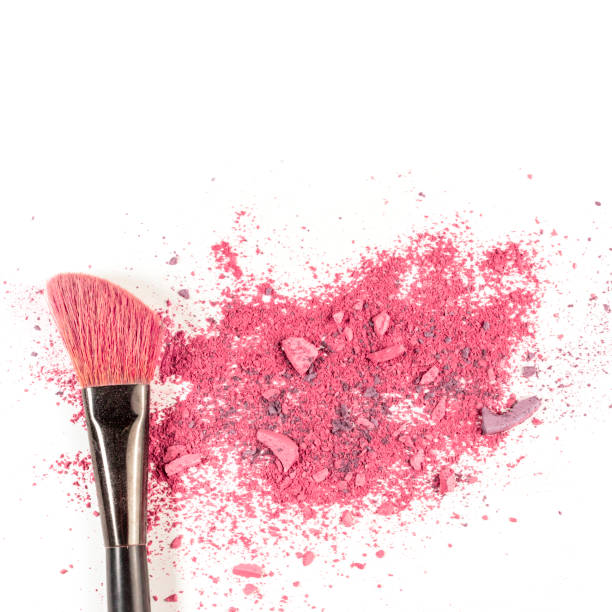 istock Makeup brush on white background, with traces of powder 687725672