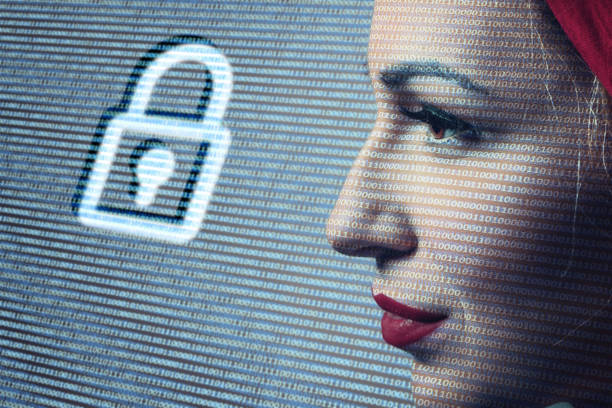 istock Close-up of woman Digital Surveillance. Security technology concept. 687725856