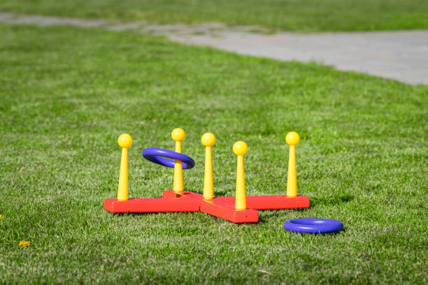istock Ring throw summer game on a green lawn 687725944