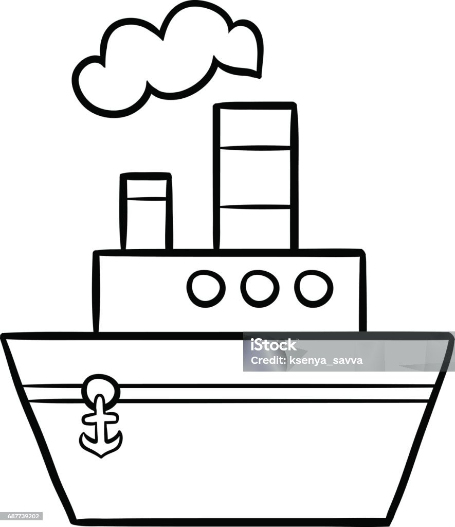 Coloring book for kids, Steamship Coloring book for children, Steamship Black Color stock vector