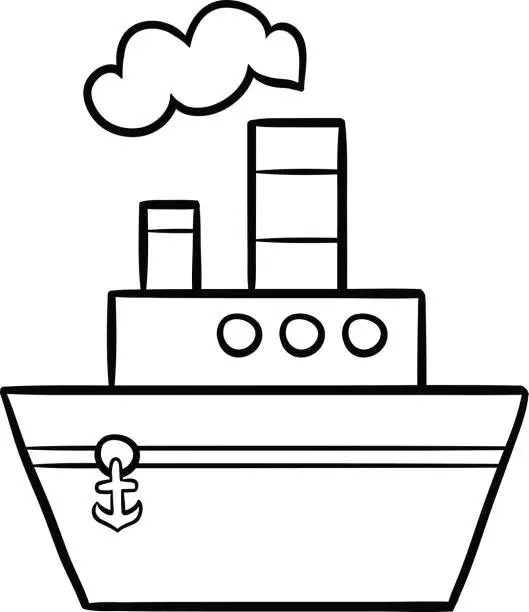 Vector illustration of Coloring book for kids, Steamship