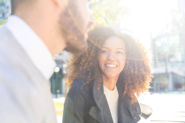 istock Business woman and man talking 687741978