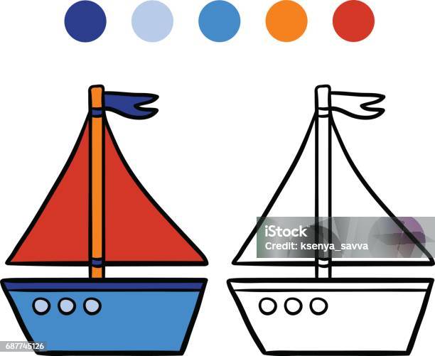 Coloring Book For Kids Yacht Stock Illustration - Download Image Now - Child, Black Color, Book