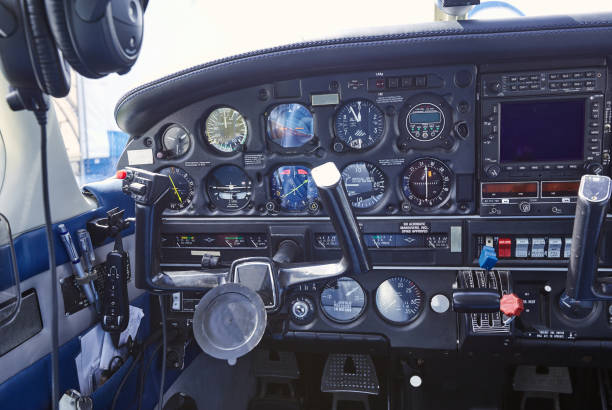 istock Saloon aircraft with dashboard before departure. 687745176