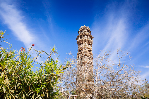 Tower of Victory (Vijay Stambha) in Chittor fort (15th AD). Chittorgarh, India