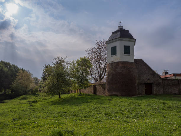 Taubenturm in Kalkar, Germany on a cloudy day in springtime