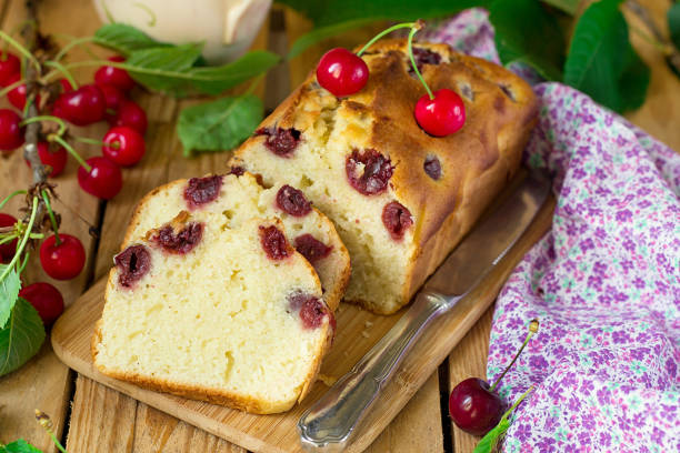 Sweet cherry cake with fresh cherries for dessert