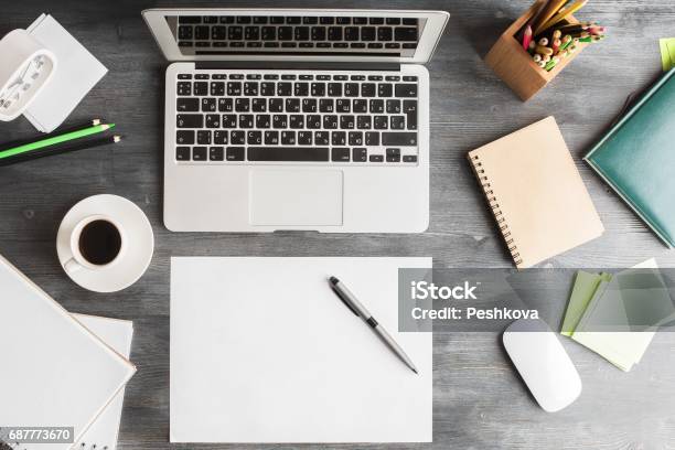 Creative Workplace Stock Photo - Download Image Now - Blank, Book, Business