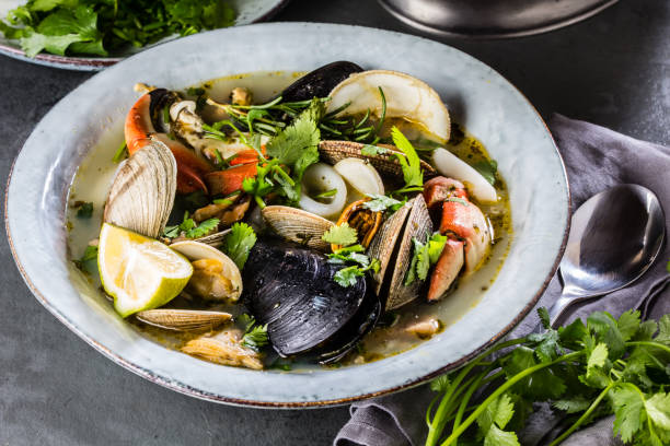 istock Seafood soup with crabs, clams and mussels 687783334