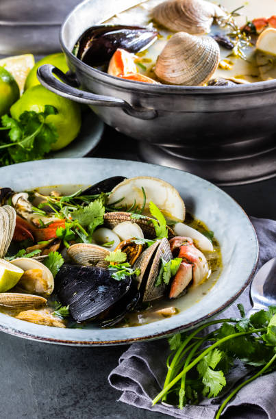 istock Seafood soup with crabs, clams and mussels 687783336