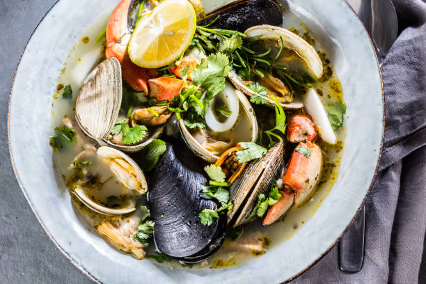 istock Seafood soup with crabs, clams and mussels 687783348