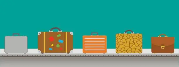 Vector illustration of Suitcase or luggage with conveyor belt in the airport