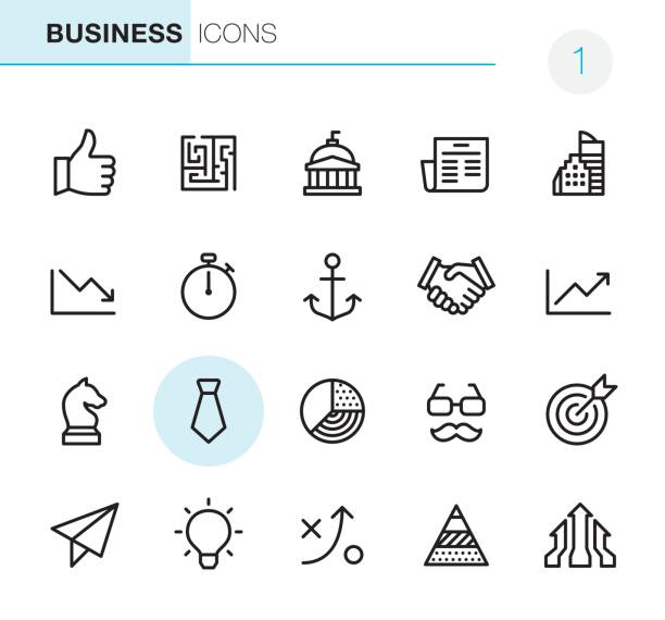 Business - Pixel Perfect icons 20 Outline Style - Black line - Pixel Perfect icons / Set #01 government symbols stock illustrations