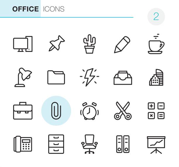 Office - Pixel Perfect icons 20 Outline Style - Black line - Pixel Perfect icons / Set #02 filing cabinet stock illustrations