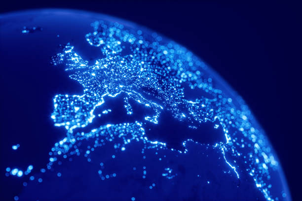 istock Blue Globe With Glowing City Lights And Bokeh 687795300