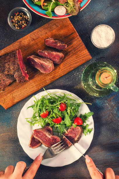 istock Young Women Eating Juicy Beef Steak 687797882